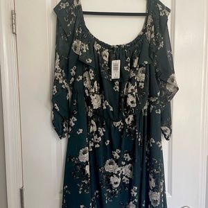 NWT Torrid Off the Shoulder Green Floral Chiffon Dress